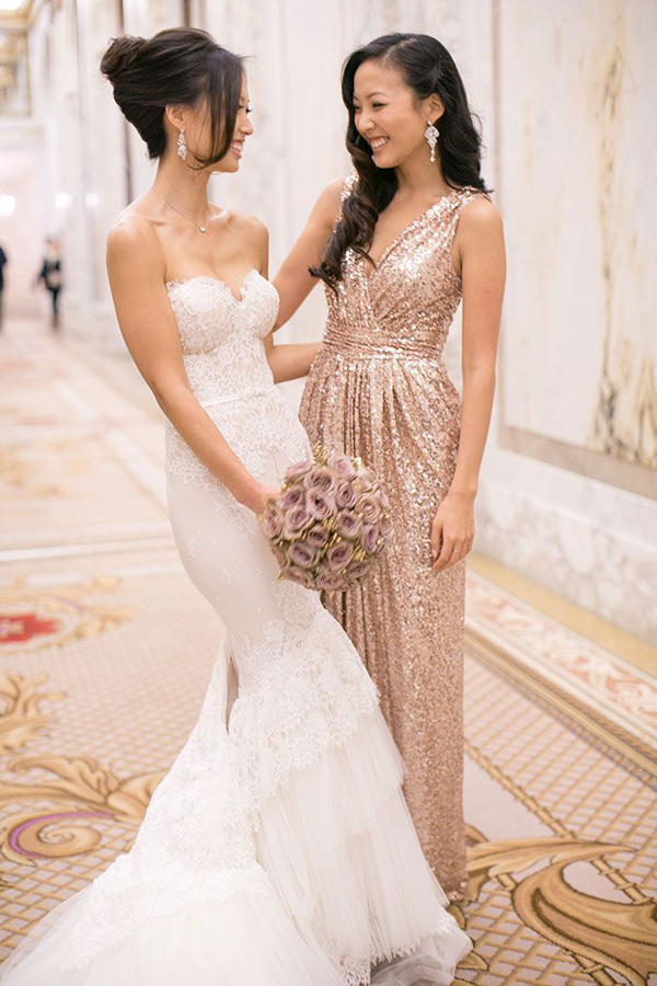 ... Gold Sequined Bridesmaid Dress Strapless Mermaid Lace Wedding Dress