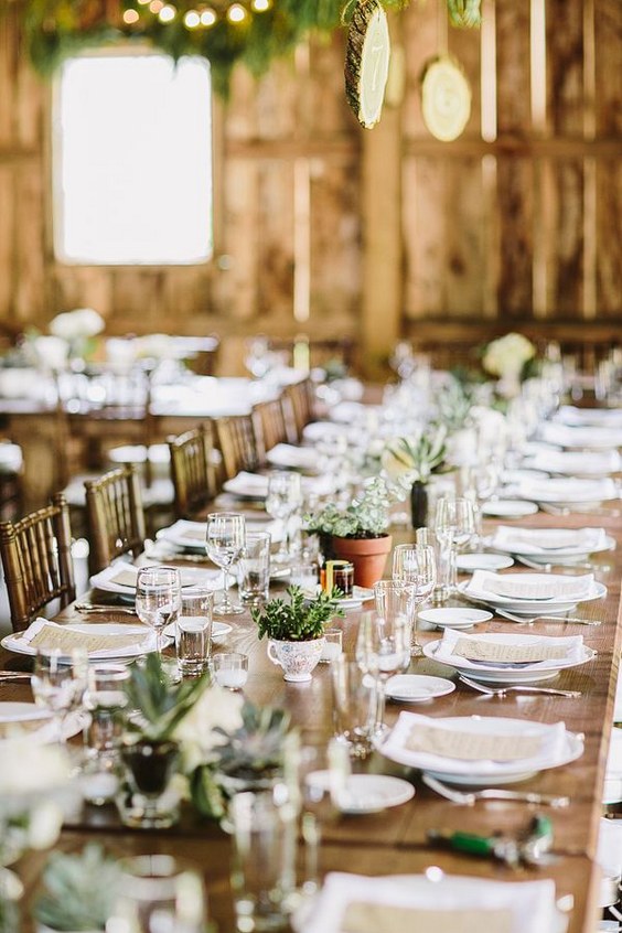 rustic green barn wedding table setting decor ideas