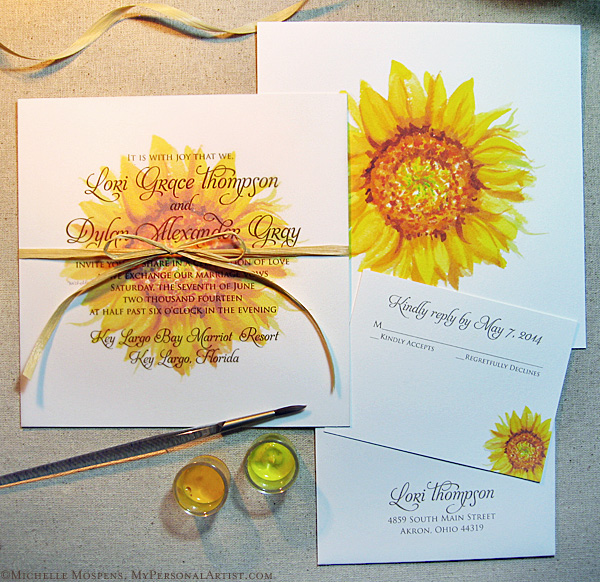 Unique Painted Sunflower Wedding Invitation Kit