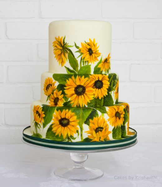 printed sunflower wedding cake