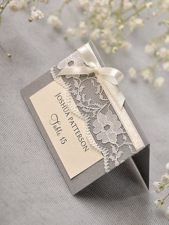 Vintage Lace Sage Green Chic Wedding Table Seating Name Place Cards 