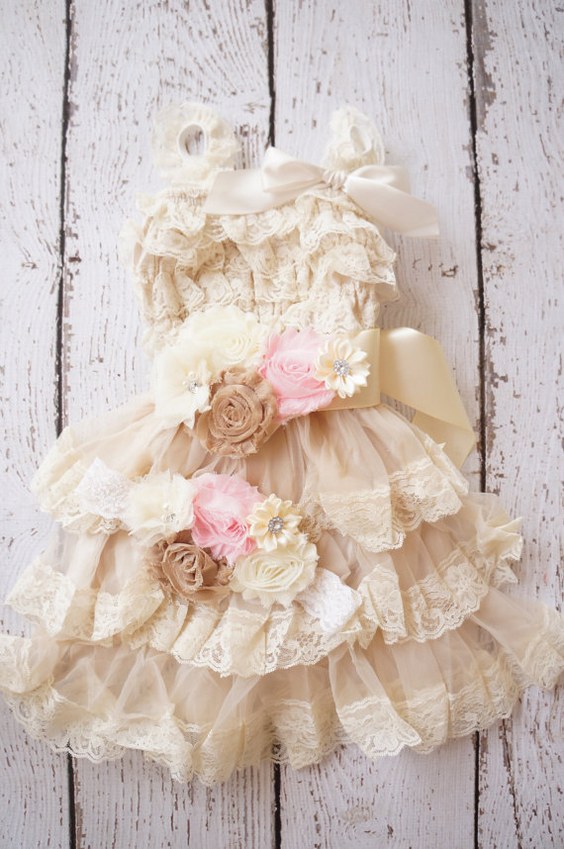Flower Girl Dress girl Lace dress Baby Lace Dress-Rustic-Country Ivory 30JAN03 