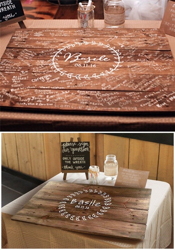 Wreath Wedding Rustic Guest Book Personalized Vintage Wedding Wooden 50 Sheets 
