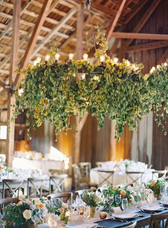draped greenery wedding chandelier