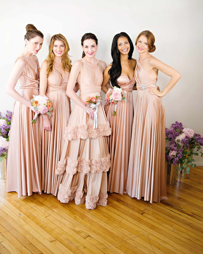 Twobirds blush peach rose pink convertible bridesmaid dresses