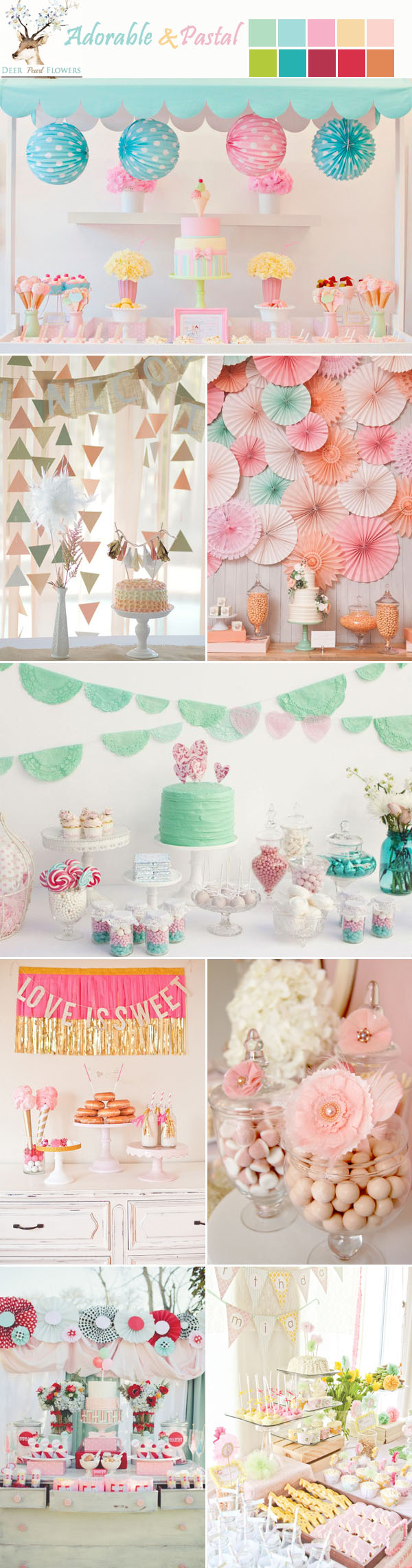 adorable pastel lime pink blush peach baby blue red wedding dessert table ideas
