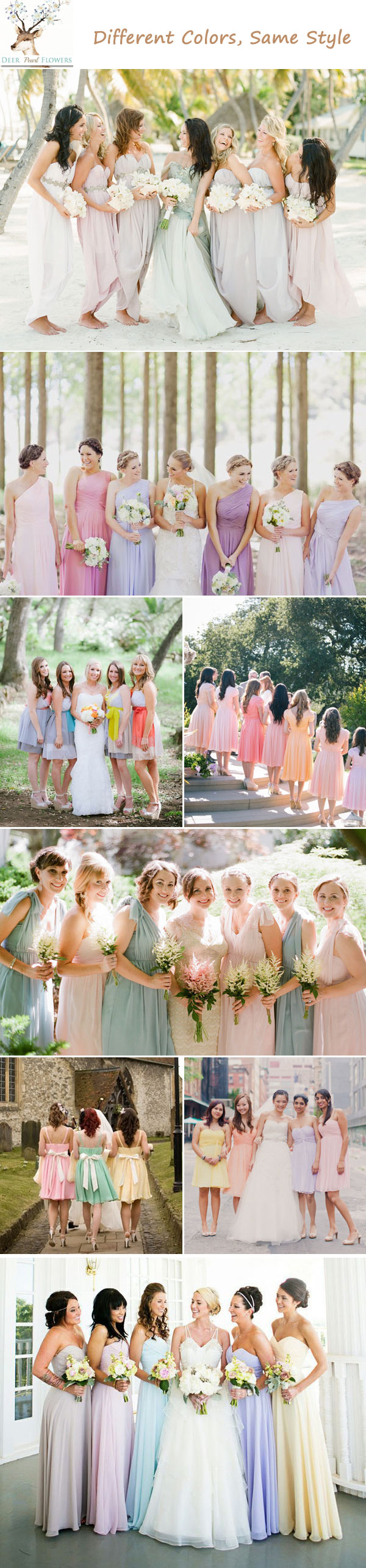 mismatch pastel bridesmaid dresses-same style different colors