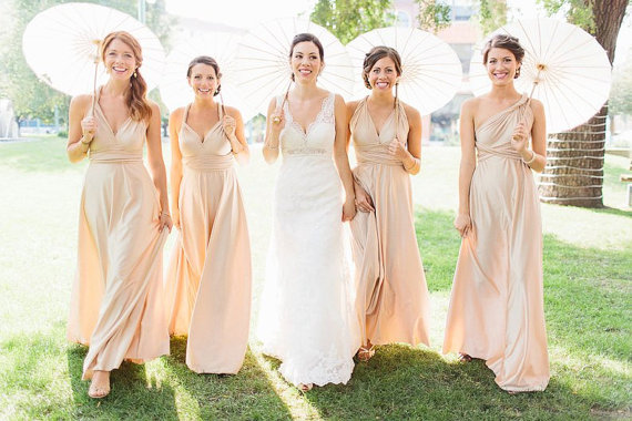 multi wrap infinity wear nude ivory long convertible bridesmaids dress