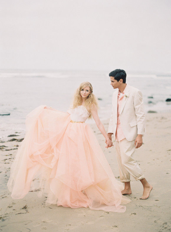 Blush and White Tulle Beach Bridal Gown