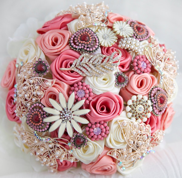 Brooch bouquet. Deposit on a Coral, Ivory and Gold wedding brooch bouquet, Jeweled Bouquet