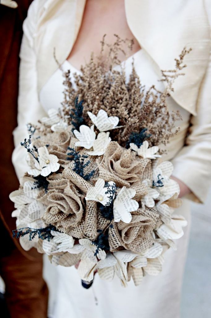 Burlap & Lace Bouquets for winter wedding