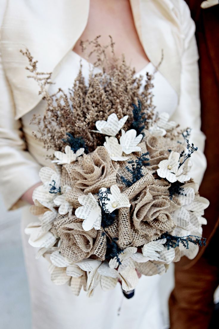 Burlap & Lace Bouquets for winter wedding
