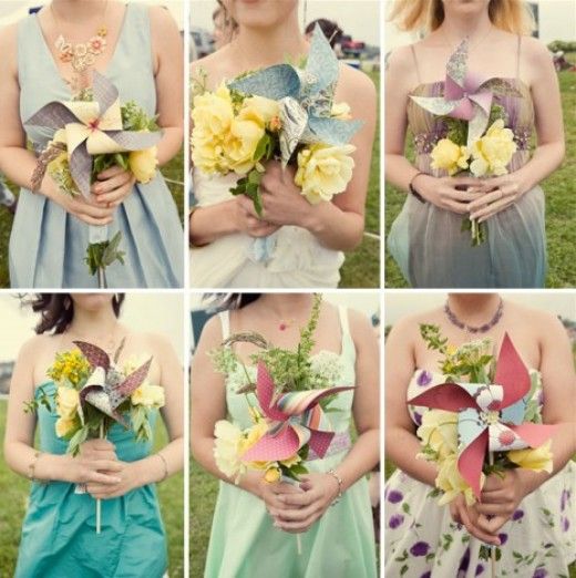 Carnival Themed Wedding Fun With Vintage Rustic Style -pinwheels bouquet