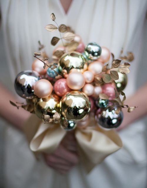 Christmas wedding idea - holiday ornament bouquet