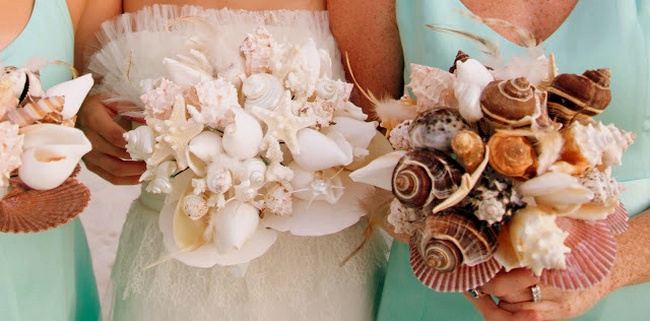 DIY Beach Wedding Ideas- Seashell Bridal Bouquets