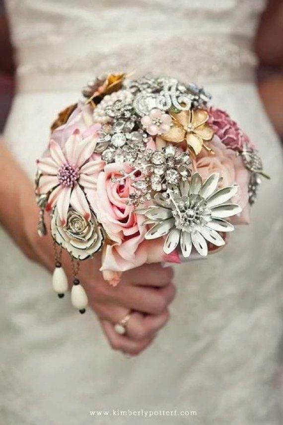 Gold and Pink Brooch Bouquet by TheRitzyRose