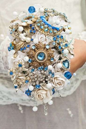 Little Blue Sparkler Wedding Brooch Bouquet