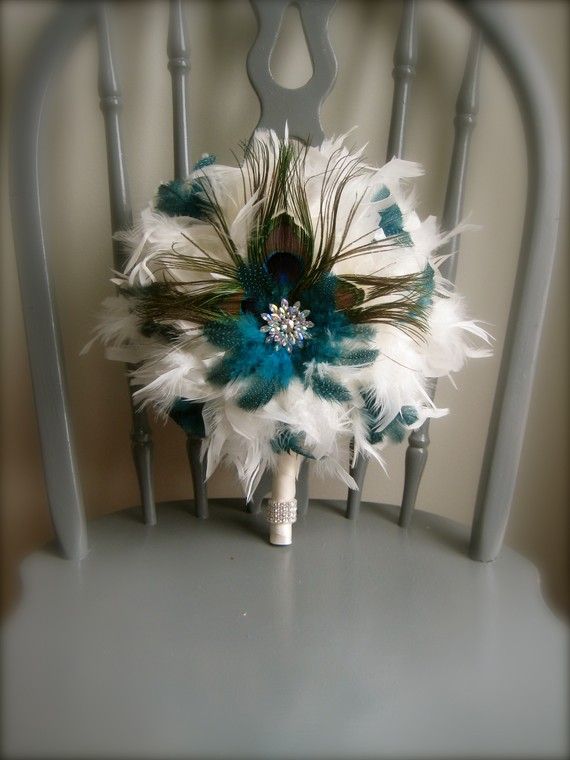 Peacock Feather blue and white Bouquet