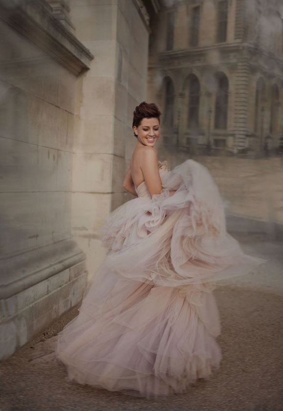 15 Sweet Romantic Peach & Blush Wedding Dresses 2025 2 Strapless Blush and Pastel Purple Tulle Wedding Dress