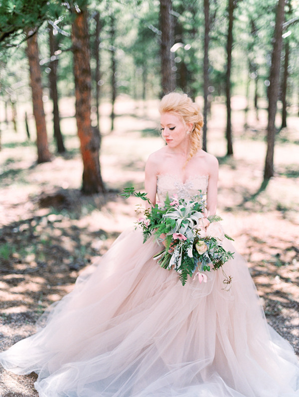 Strapless blush tulle wedding dress