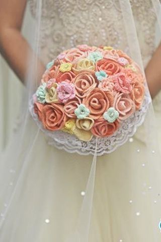 a bouquet of crocheted flowers