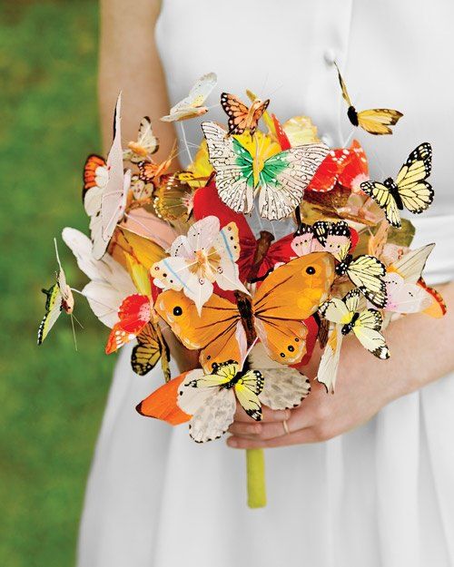 colorful yellow orange white Butterfly wedding bouquet