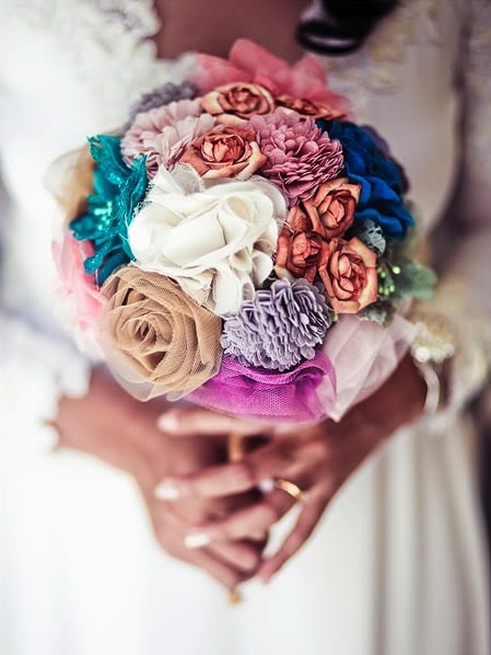 diy colorful rustic fabric flower bouquet