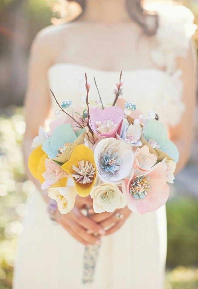 diy pastel paper flower bridal bouquet