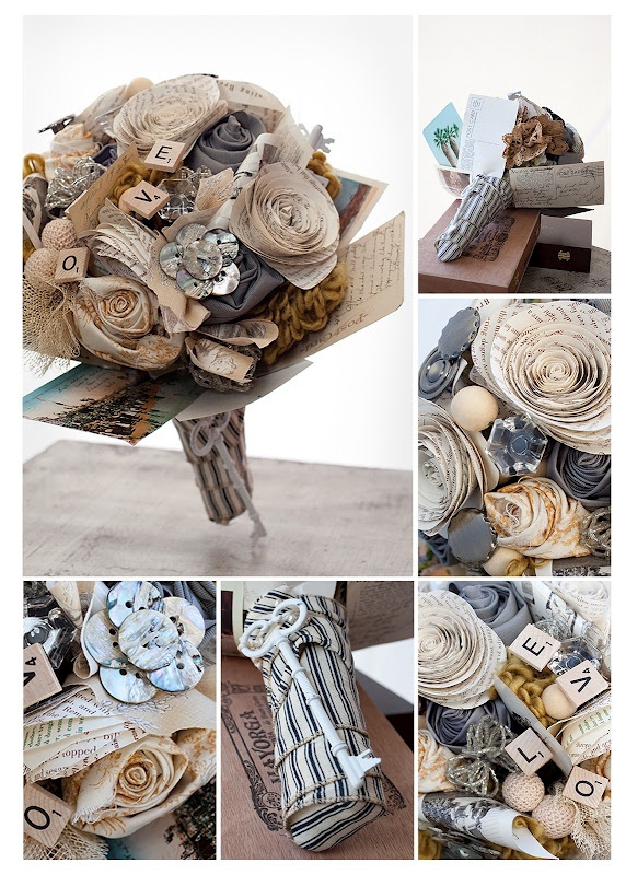 diy wedding idea - Paper roses diy burlap rustic bouquet
