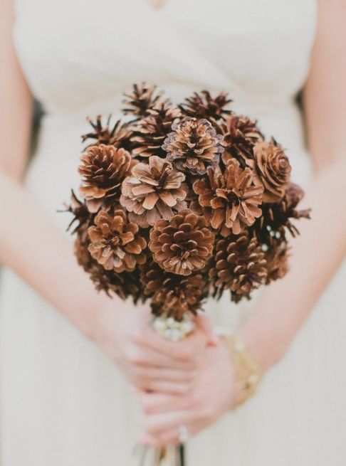pine cone bouquet - rustic winter wedding bouquet and ideas