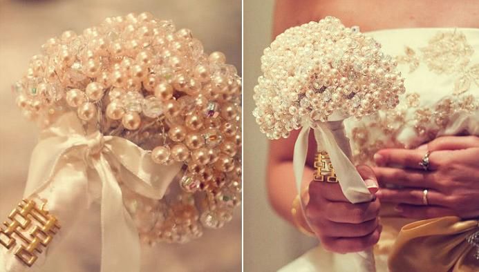 unique wedding idea - pearl bridal bouquet