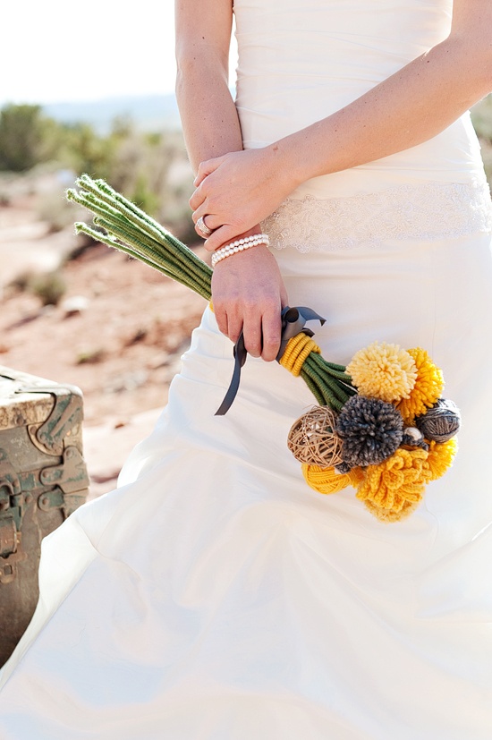 yellow and brown Yarn Pom Pom Bouquet