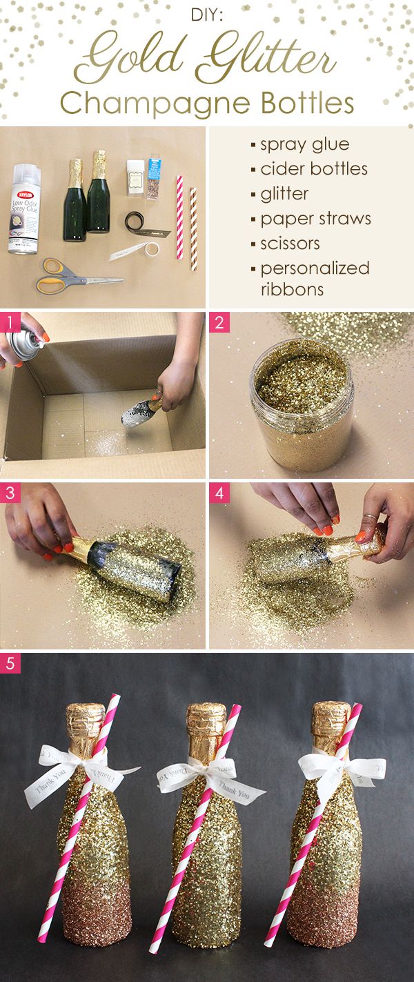 DIY Ombre Gold Glitter Champagne Bottles