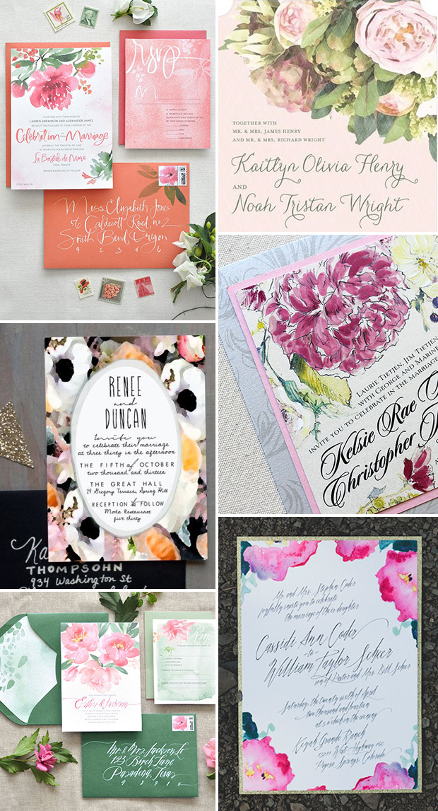Dramatic floral Watercolor Wedding Stationery