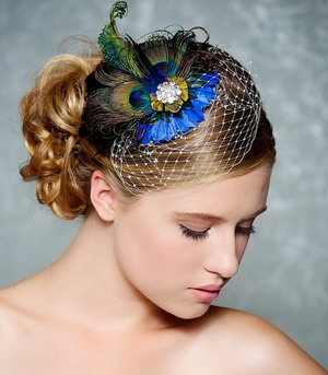 Cute Peacock Feather Bridal Wedding Hair Clip Headpiece Hair Accessory U_vi
