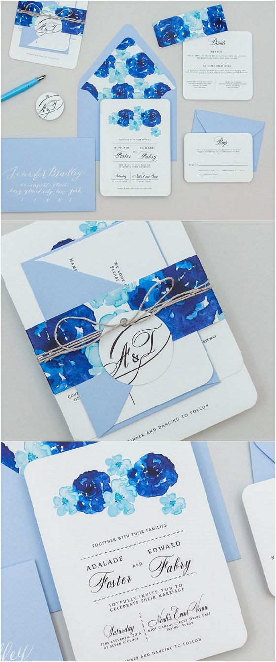 Rustic Blue Floral Printable Wedding Invite