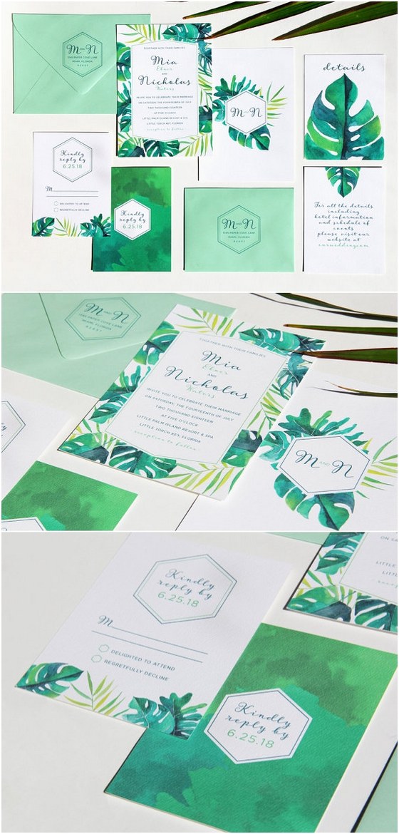 Tropical Green Wedding Invitation