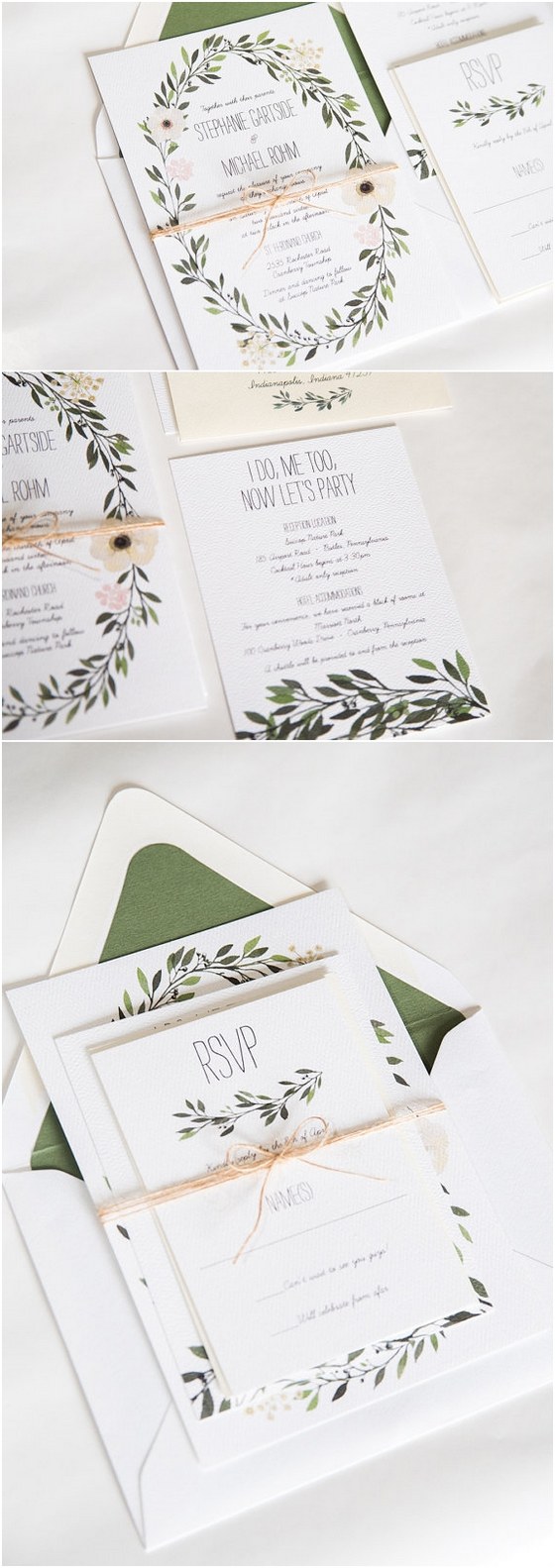 Watercolor Wreath Greenery Wedding Invitation