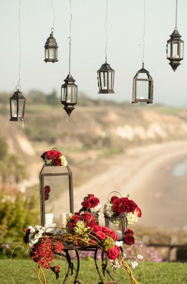 Black and red lanterns fall wedding decor