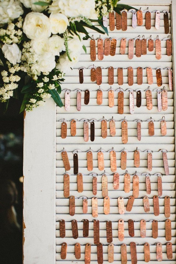 50 Amazing Vintage Bronze & Copper Wedding Color Ideas 17 Copper Seating Wedding Escort Tags