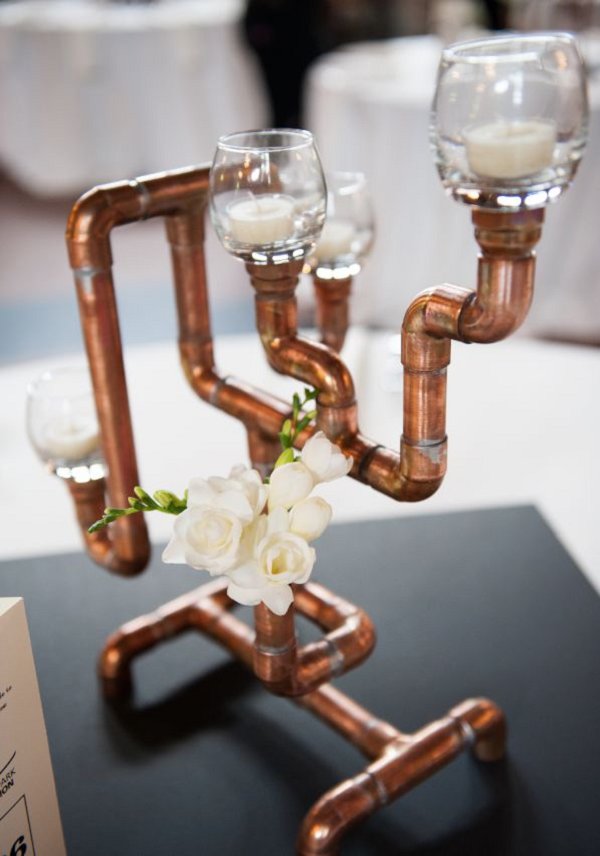 Copper candelabra wedding centrepieces