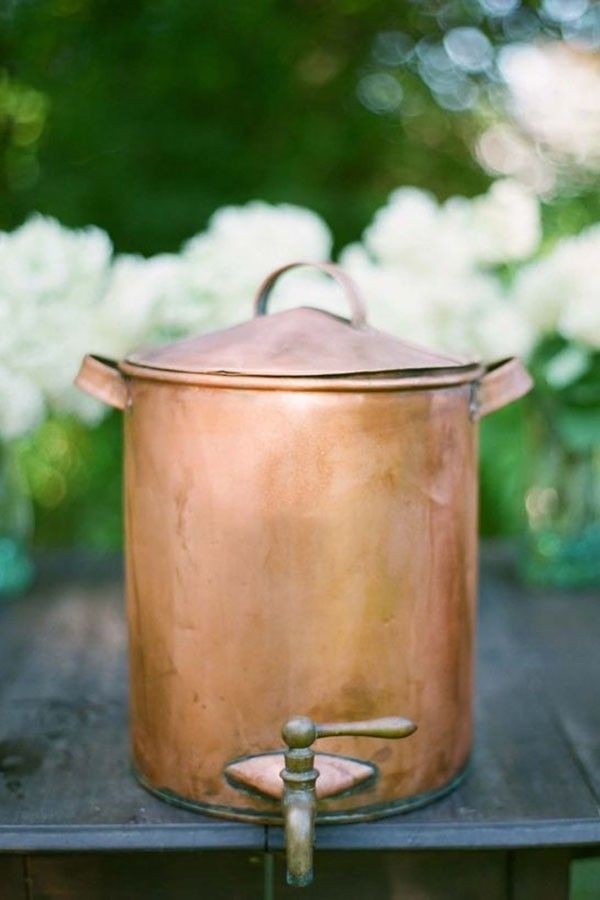 Copper drink dispenser for outdoor garden wedding
