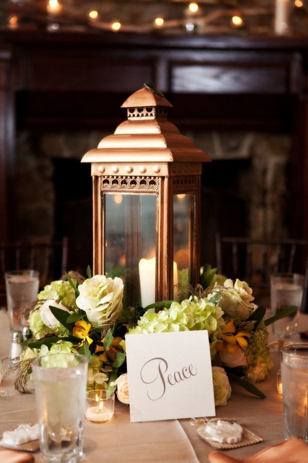 Copper lantern wedding centerpiece
