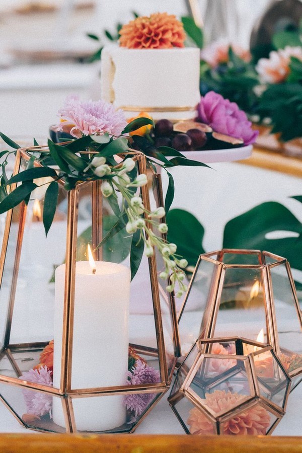 Copper terrarium wedding centerpiece