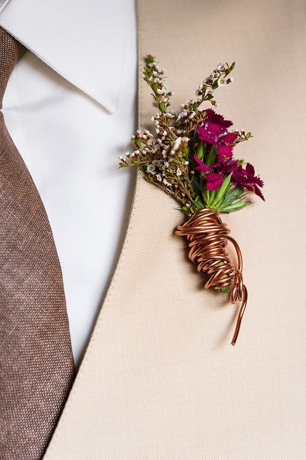 Copper wire wrapped wedding boutonniere