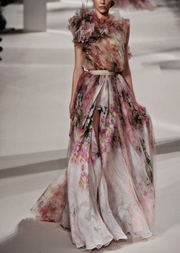 Elie Saab Blush Blooms Tulle Printed Wedding Dress