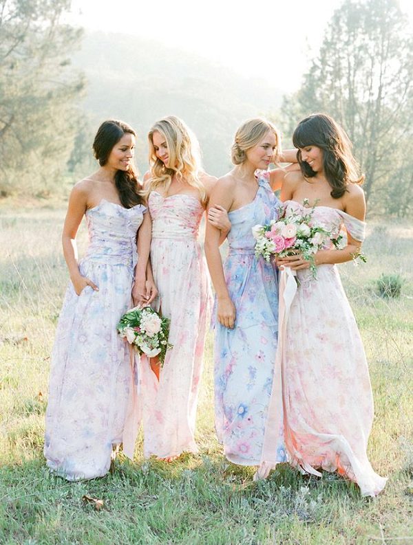 mismatched floral bridesmaid dresses