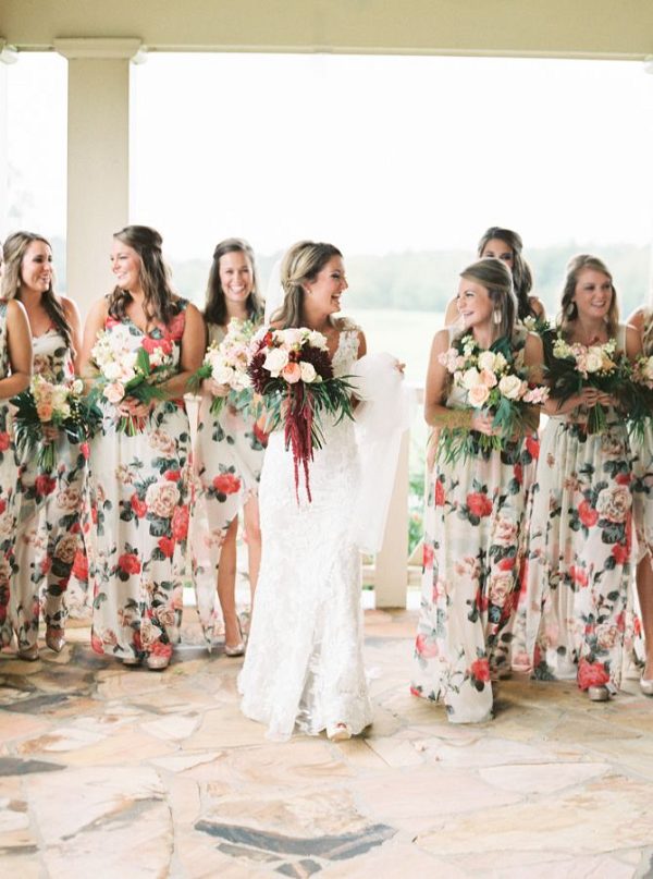 Floral printed bridesmaid dresses