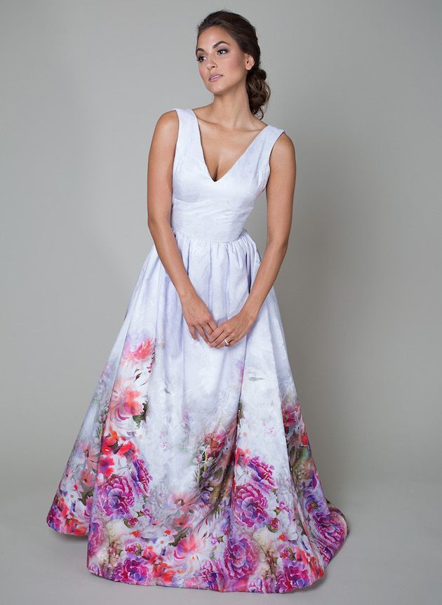 Fuchsia And Lilac Heidi Elnora Printed Floral Wedding Dress