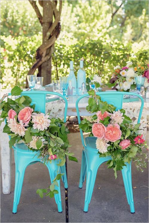 Funky teal wedding chairs